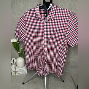 NWT The Children’s Place ADULT XXL Red Navy Check Button Down Shirt